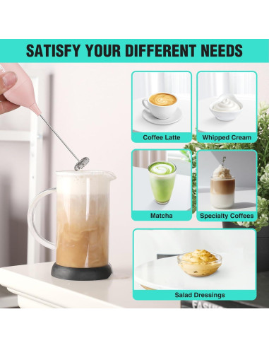 Espumador de Leche Eléctrico HAUSHOF Rosa con Soporte USB-C