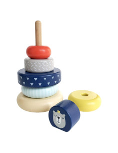 Torre de Apilamiento Educativa Leo & Friends - 6 Anillos de Madera