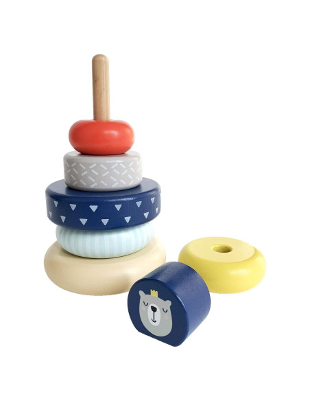 Torre de Apilamiento Educativa Leo & Friends - 6 Anillos de Madera