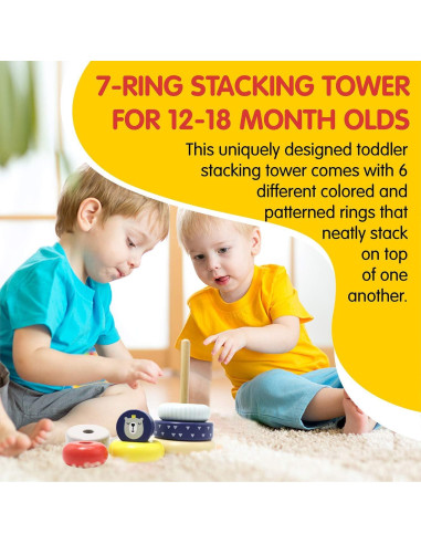 Torre de Apilamiento Educativa Leo & Friends - 6 Anillos de Madera