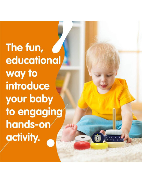 Torre de Apilamiento Educativa Leo & Friends - 6 Anillos de Madera