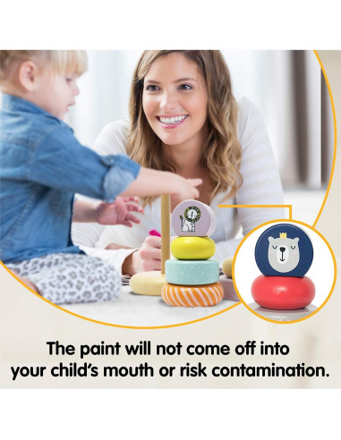 Torre de Apilamiento Educativa Leo & Friends - 6 Anillos de Madera