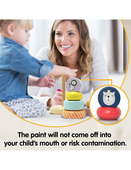 Torre de Apilamiento Educativa Leo & Friends - 6 Anillos de Madera