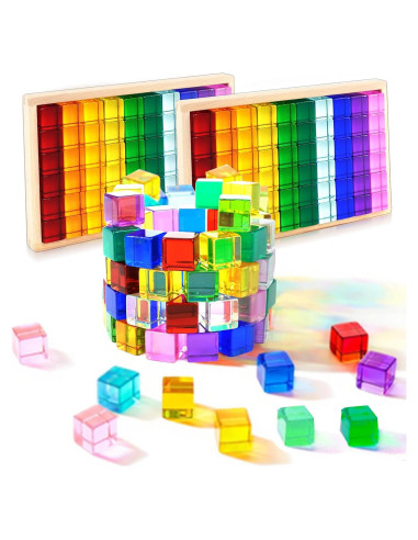 120 Bloques de Gemas Acrílicas Arcoíris con Caja de Madera