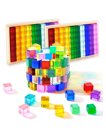 120 Bloques de Gemas Acrílicas Arcoíris con Caja de Madera