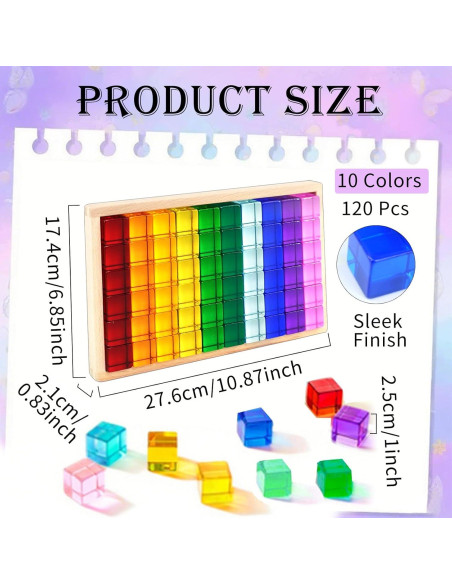 120 Bloques de Gemas Acrílicas Arcoíris con Caja de Madera