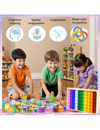 120 Bloques de Gemas Acrílicas Arcoíris con Caja de Madera