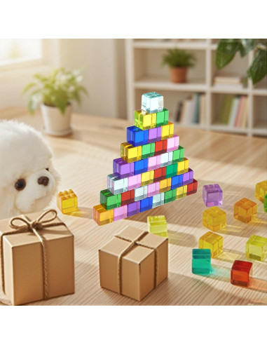 120 Bloques de Gemas Acrílicas Arcoíris con Caja de Madera