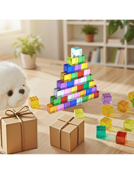 120 Bloques de Gemas Acrílicas Arcoíris con Caja de Madera