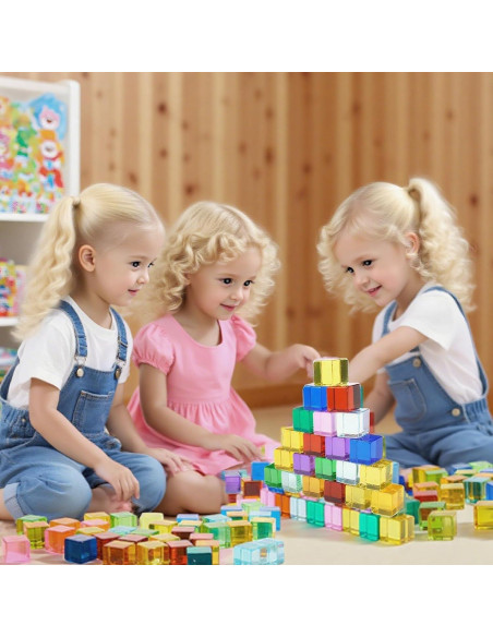 120 Bloques de Gemas Acrílicas Arcoíris con Caja de Madera