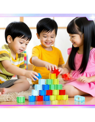 120 Bloques de Gemas Acrílicas Arcoíris con Caja de Madera