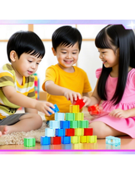 120 Bloques de Gemas Acrílicas Arcoíris con Caja de Madera