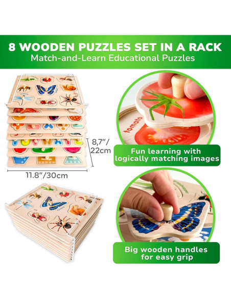 Rompecabezas de Madera QUOKKA 10 Piezas para Niños 1-3 Años