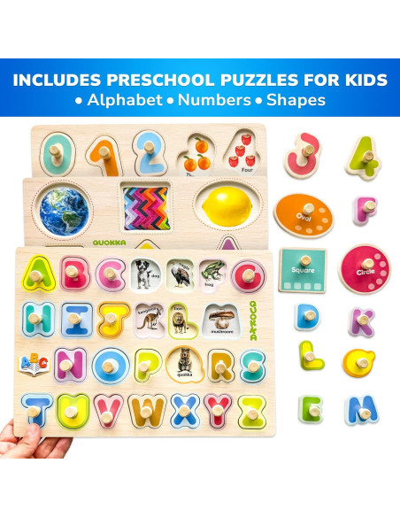 Rompecabezas de Madera QUOKKA 10 Piezas para Niños 1-3 Años