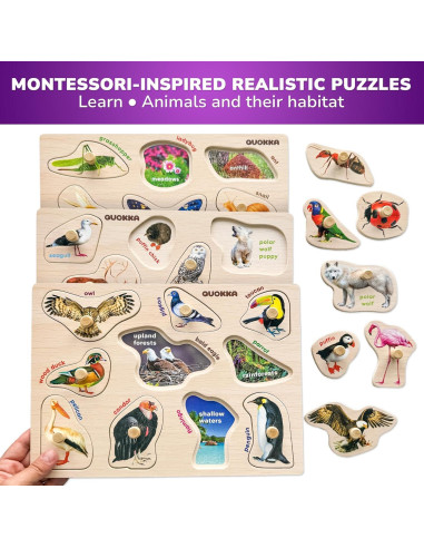 Rompecabezas de Madera QUOKKA 10 Piezas para Niños 1-3 Años