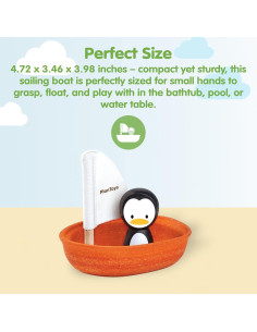 Juguete de Baño de Madera PlanToys Barco Pingüino 10x12x8.8cm 2
