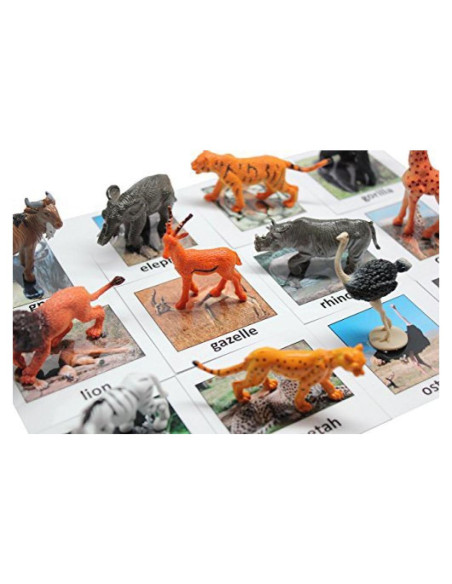Juego Montessori de Emparejamiento de Animales de Safari - 12 Figuras y Tarjetas
