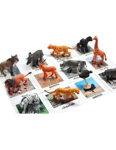 Juego Montessori de Emparejamiento de Animales de Safari - 12 Figuras y Tarjetas