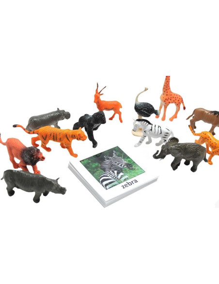 Juego Montessori de Emparejamiento de Animales de Safari - 12 Figuras y Tarjetas
