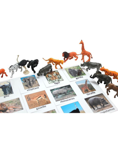 Juego Montessori de Emparejamiento de Animales de Safari - 12 Figuras y Tarjetas