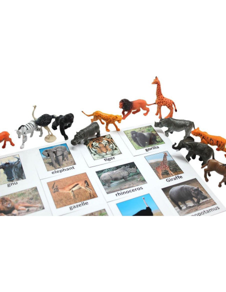 Juego Montessori de Emparejamiento de Animales de Safari - 12 Figuras y Tarjetas