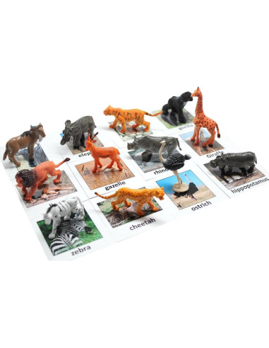Juego Montessori de Emparejamiento de Animales de Safari - 12 Figuras y Tarjetas