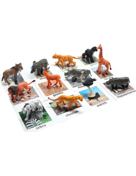 Juego Montessori de Emparejamiento de Animales de Safari - 12 Figuras y Tarjetas