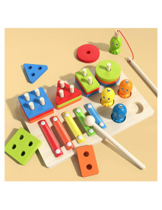 Juguetes Montessori 3 en 1 de Madera para Bebés - Aprendizaje Sensorial