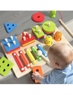 Juguetes Montessori 3 en 1 de Madera para Bebés - Aprendizaje Sensorial 2