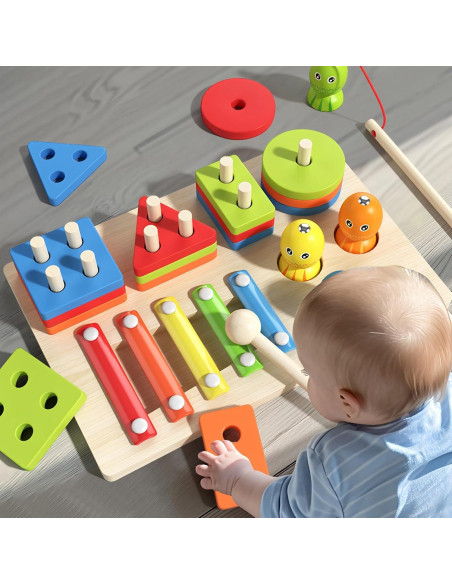 Juguetes Montessori 3 en 1 de Madera para Bebés - Aprendizaje Sensorial