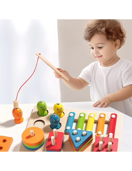 Juguetes Montessori 3 en 1 de Madera para Bebés - Aprendizaje Sensorial