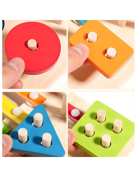 Juguetes Montessori 3 en 1 de Madera para Bebés - Aprendizaje Sensorial