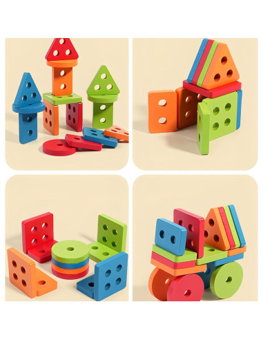 Juguetes Montessori 3 en 1 de Madera para Bebés - Aprendizaje Sensorial