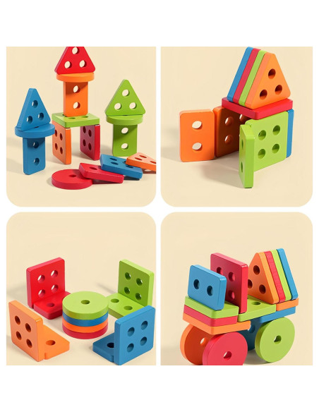 Juguetes Montessori 3 en 1 de Madera para Bebés - Aprendizaje Sensorial