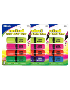 Mini Marcadores Fluorescentes BAZIC 4 Colores Punta Chisel