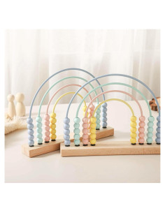 Ábaco de Arcoíris de Madera con Perlas Pastel 15x5x12cm