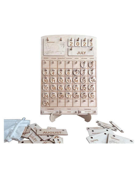 Calendario Perpetuo Montessori de Madera para Niños - 36.9x25.5 cm