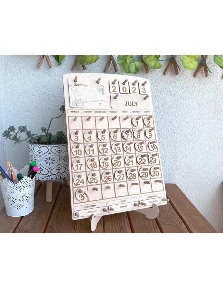 Calendario Perpetuo Montessori de Madera para Niños - 36.9x25.5 cm