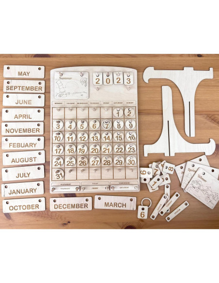 Calendario Perpetuo Montessori de Madera para Niños - 36.9x25.5 cm
