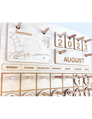 Calendario Perpetuo Montessori de Madera para Niños - 36.9x25.5 cm