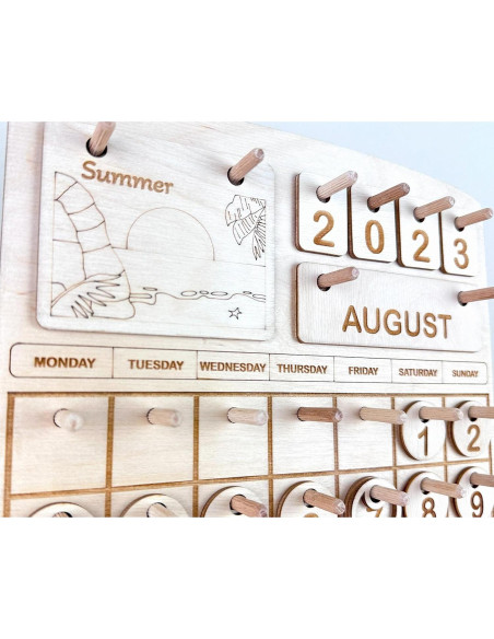 Calendario Perpetuo Montessori de Madera para Niños - 36.9x25.5 cm
