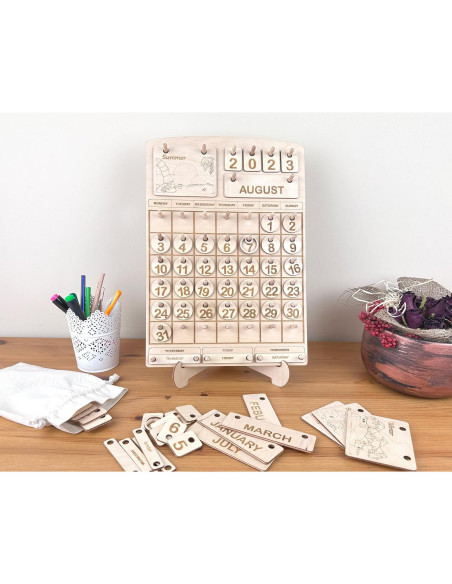 Calendario Perpetuo Montessori de Madera para Niños - 36.9x25.5 cm