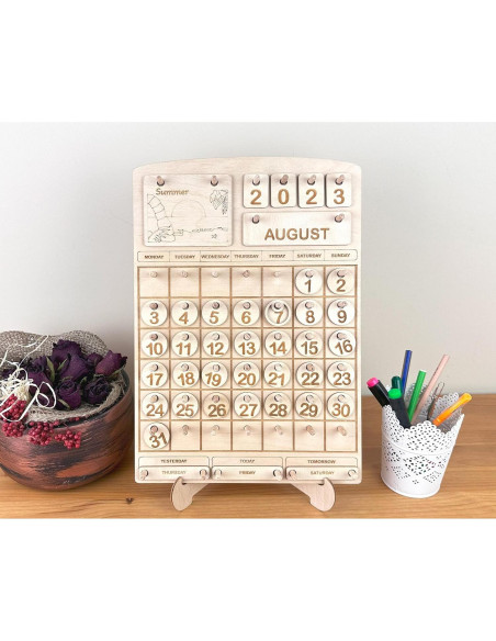 Calendario Perpetuo Montessori de Madera para Niños - 36.9x25.5 cm