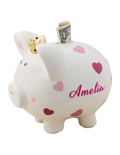 Alcancía Personalizada Cerámica Rosa con Lunares - 50.8 cm