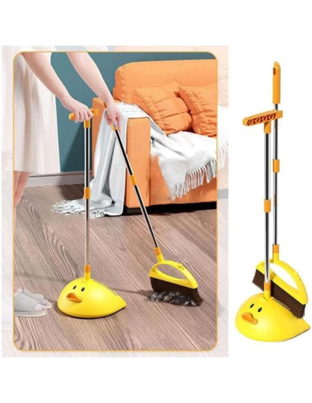 Juego de Escoba y Recogedor Hyever Rosa con Mango Largo