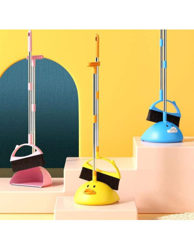 Juego de Escoba y Recogedor Hyever Rosa con Mango Largo