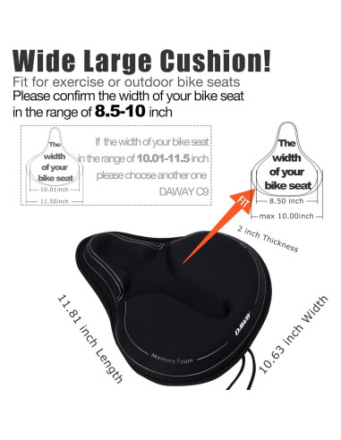 Funda de Asiento de Bicicleta DAWAY C6M - Espuma de Memoria 30x27cm