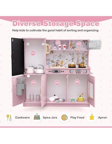 Juego de Cocina para Niños HONEY JOY - Madera, Flor Rosa