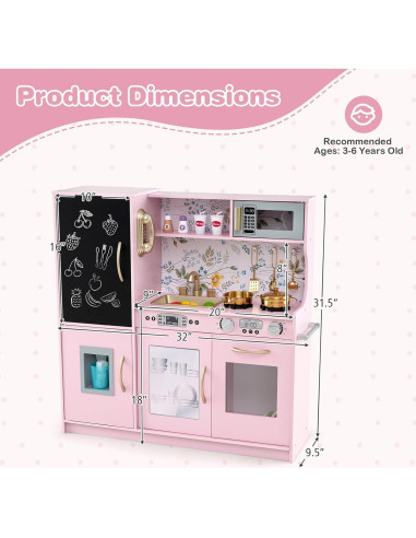 Juego de Cocina para Niños HONEY JOY - Madera, Flor Rosa