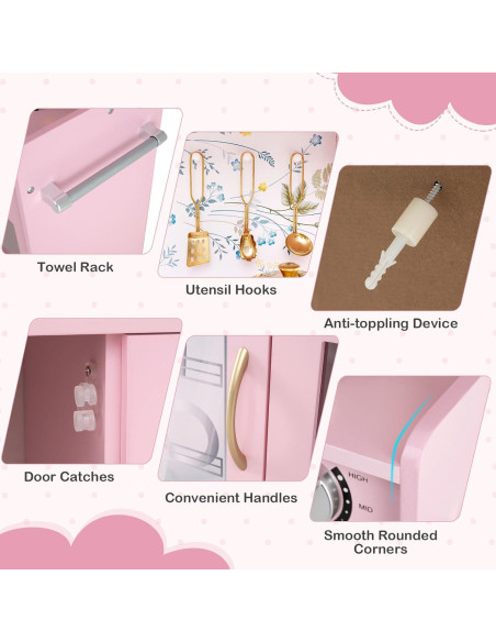 Juego de Cocina para Niños HONEY JOY - Madera, Flor Rosa